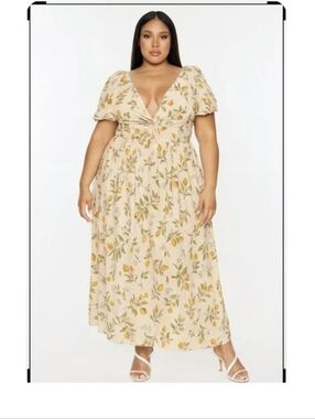 Lea Linen Knot Front  Lemon Print  Cottagecore Dress Sz.2X NWT